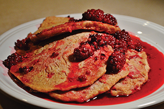 Raspberry Pancakes with Blackberry Syrup