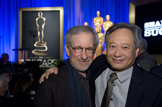 Oscar® nominees Steven Spielberg and Ang Lee at the Oscar® Nominees Luncheon in Beverly Hills Monday, Feb. 4, 2013.