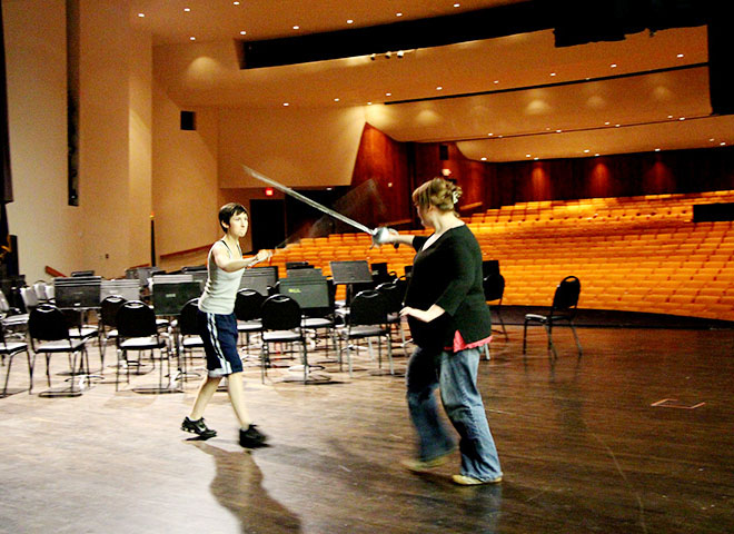 The “Romeo and Juliet” cast has started practicing sword play in  Jacoby Auditorium.
