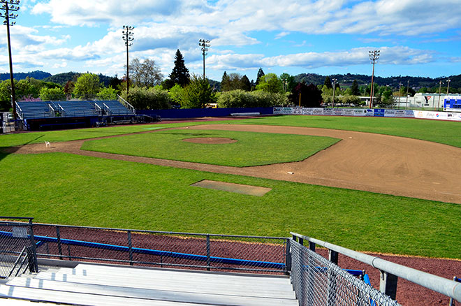 Spring sunshine illuminates Legion Field, the once proposed home of the 2015 Umpqua Community College baseball team.