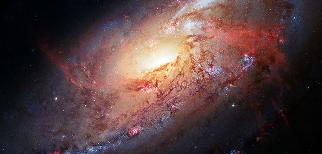 M 106 is a relatively nearby spiral galaxy, a little over 20 million light-years away.